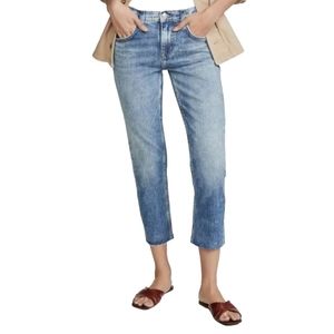 Current/Elliott The Original Fling Denim in True Love Cut raw hem Cropped